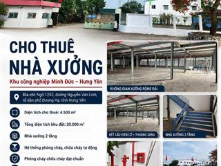 CHO THUÊ NHÀ XƯỞNG - GIÁ TỐT - Vị Trí Đắc Địa Tại KCN Minh Đức, Hưng Yên