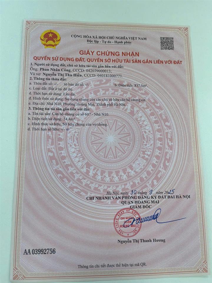 CHÍNH CHỦ BÁN CĂN HỘ CHUNG CƯ 2N N10 THỊNH LIỆT - CĂN GÓC 2 MẶT THOÁNG - GIÁ 4,250 TỶ