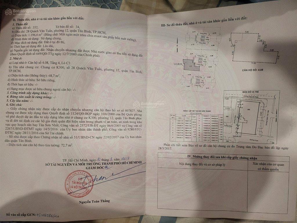 Bán căn hộ chung cư. diện tích thông thủy 68.7m2, diện tích sàn (tim tường) 72.7m2