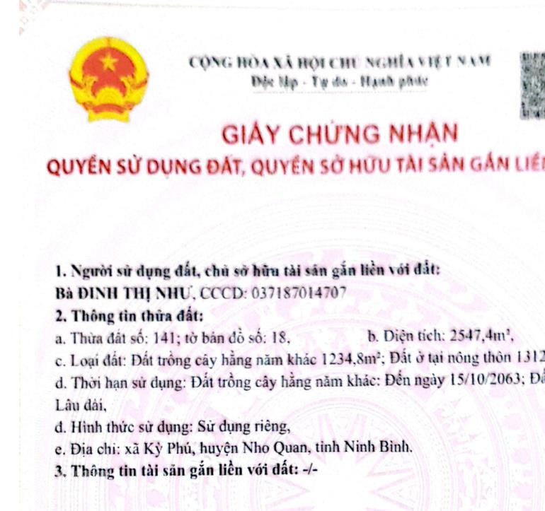 Tôi cần bán đất quỳnh lưu, huyện nho quan, ninh bình.