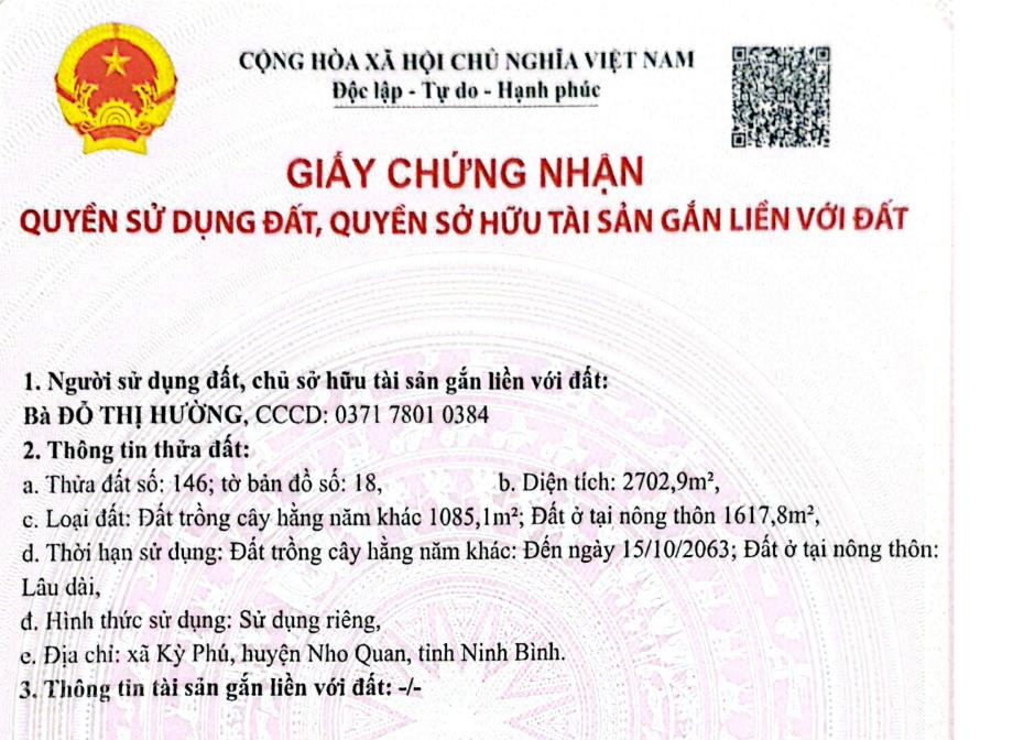 Chính chủ bán đất quỳnh lưu, nho quan, ninh bình