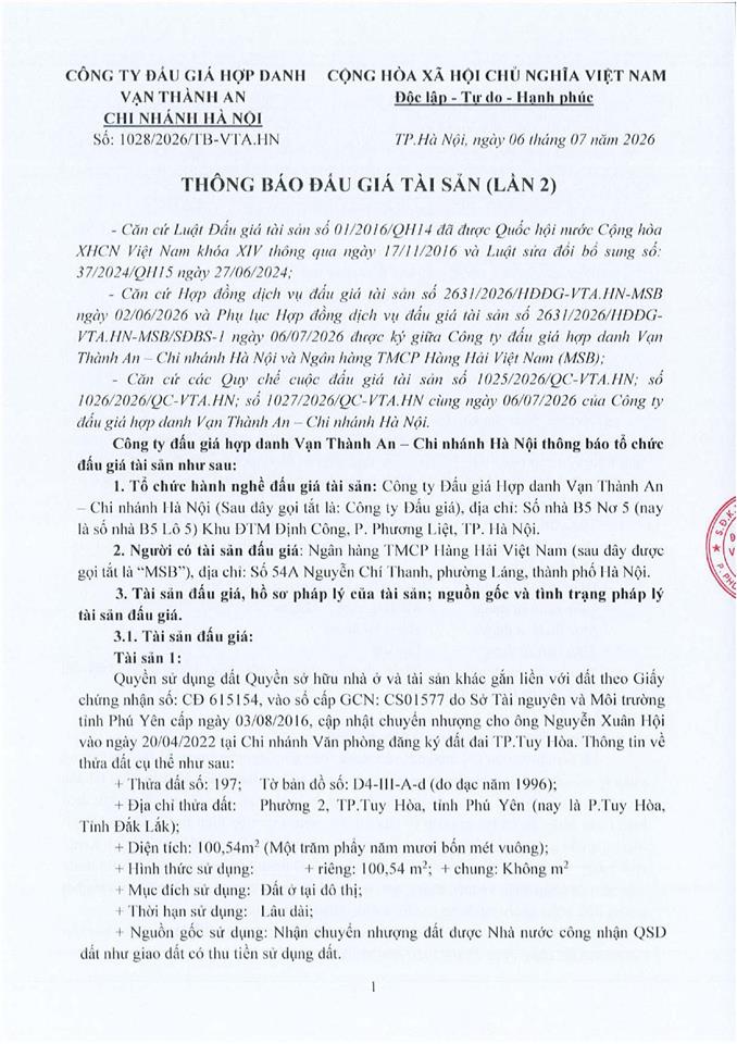 Thông báo đấu giá quyền sử dụng đất và tài sản gắn liền với đất
