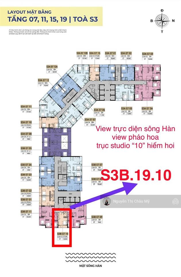 Châu mỹ srt  căn hộ studio tòa s3b.19.10  view trực diện sông hàn  hàng cđt  the symphony