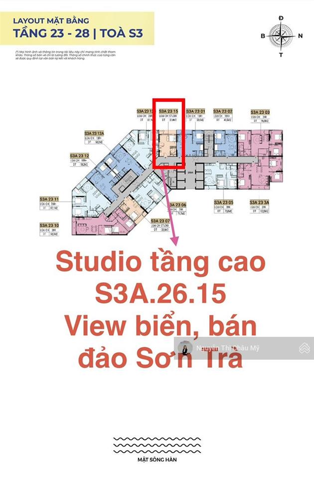 Châu mỹ srt  căn hộ studio tòa s3a.26.15  view hướng đông mát, view biển, bán đảo  the symphony