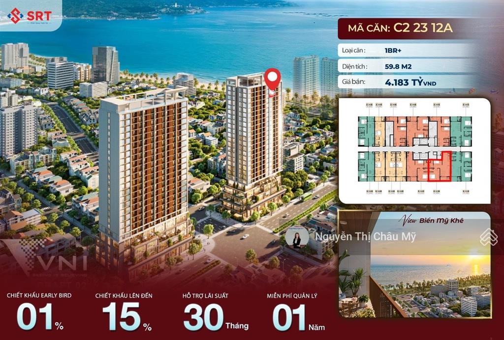 Ms châu mỹ  căn hộ 1pn+ sun costa  tầng 23  giá vay miễn lãi và gốc tại ncb 30 tháng