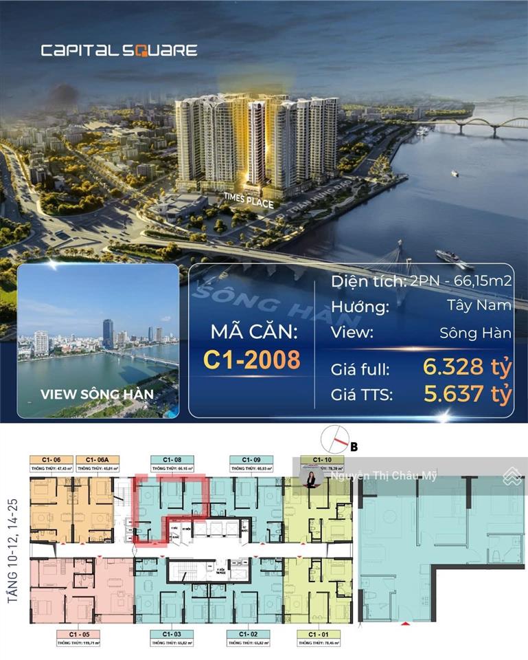 Châu mỹ srt  căn hộ 2br capital square  tòa c1  tòa times place
