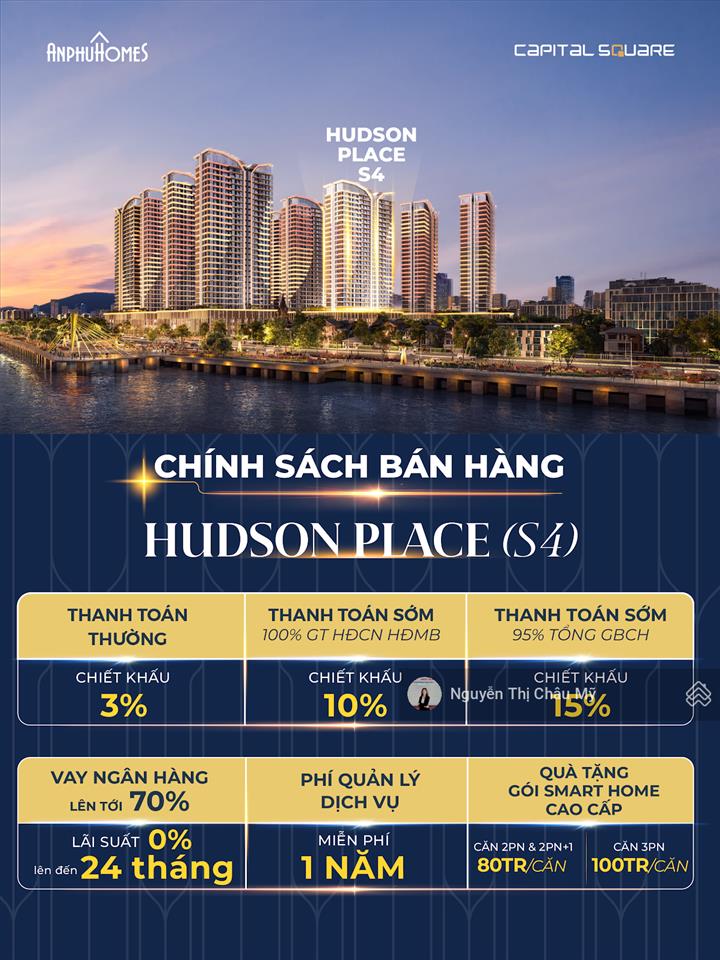 Châu mỹ srt  căn hộ 2br capital square  tòa s4 hudson  view sông hướng nam đắt giá