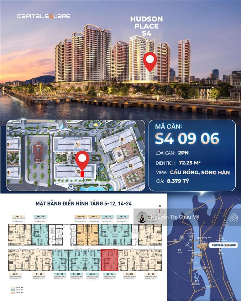 Châu mỹ srt  căn hộ 2br capital square  tòa s4 hudson  view sông hướng nam đắt giá
