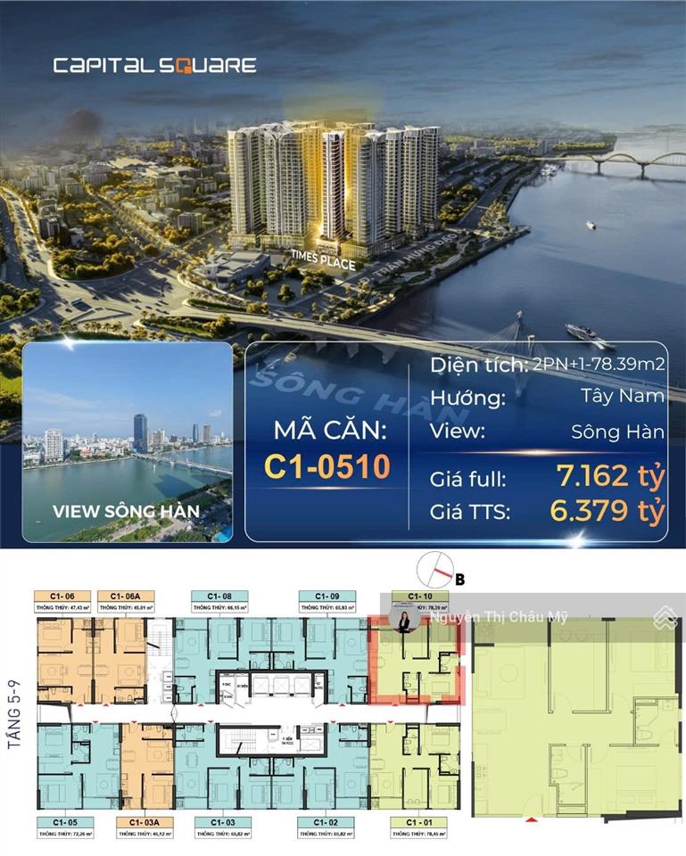 Ms châu mỹ căn hộ 2br+ căn góc capital square  toà c1 times view nội khu công viên