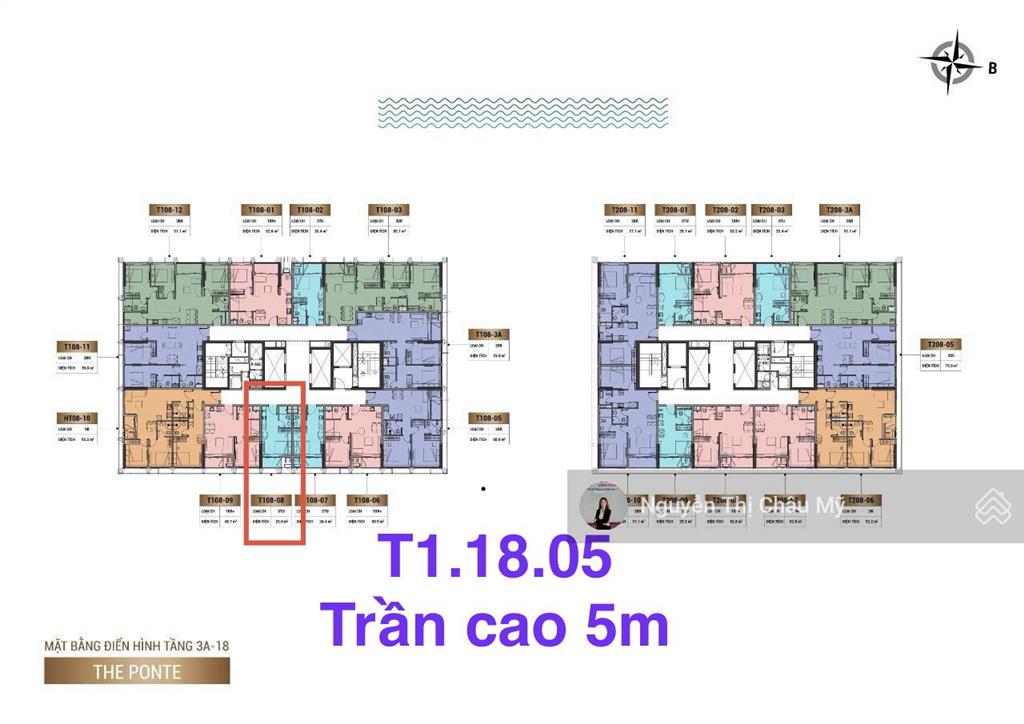 Studio tầng 18 trần cao 5m view biển bán đảo hướng đông  toà t1 sun ponte  ms châu mỹ