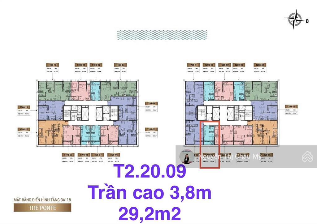 Studio tầng cao 20 trần cao 3,8m view biển bán đảo hướng đông  tòa t2  sun ponte  ms châu mỹ