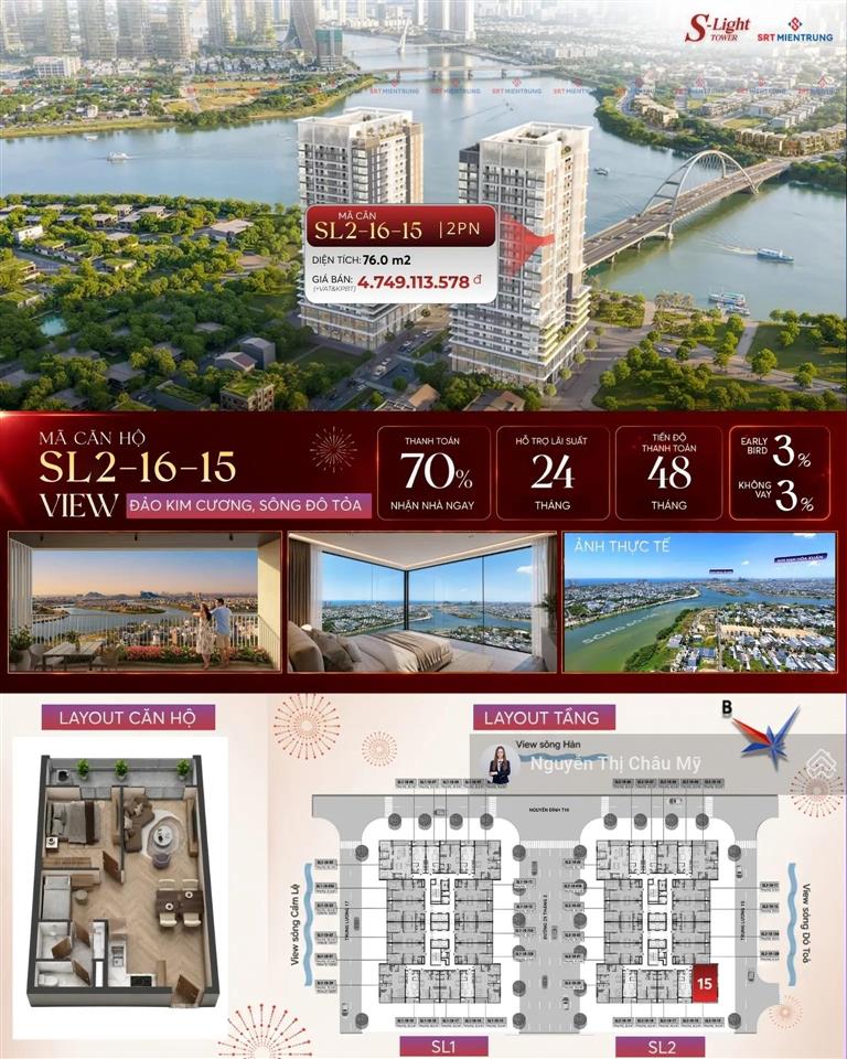 Châu mỹ srt  mã sl2.1615 căn góc tây nam view sông đô toả  giá bán từ 53 triệu/m2