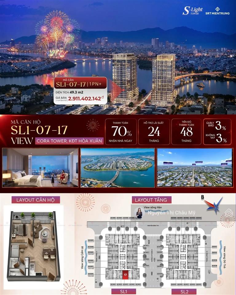 Châu mỹ srt  căn 1pn+ tầng thấp  mã sl1.0717  giá bán từ 48 triệu view thành phố