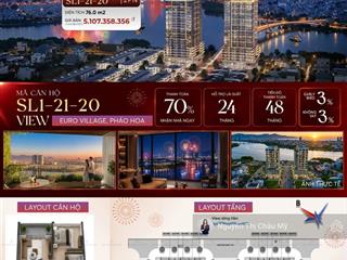 Châu mỹ srt  căn góc 2pn  mã sl1.2120 tầng cao 21  giá bán từ 55 triệu view pháo hoa, view sông
