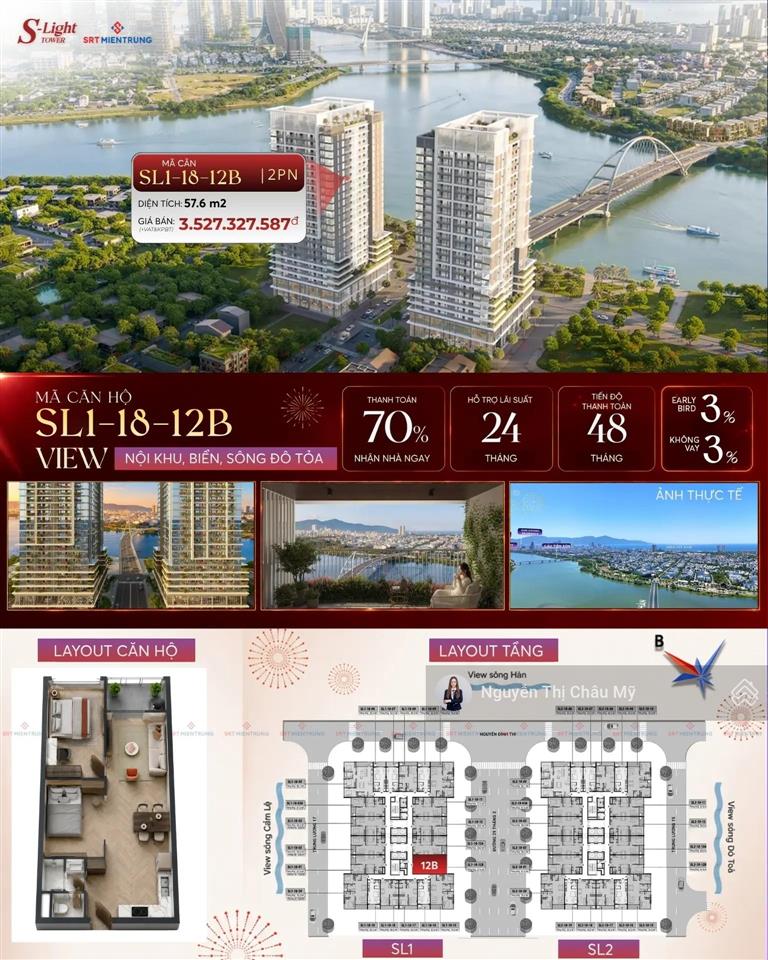 Châu mỹ srt  căn 2pn tầng cao  mã sl1.1812b  view sông đô toả  sun neva island