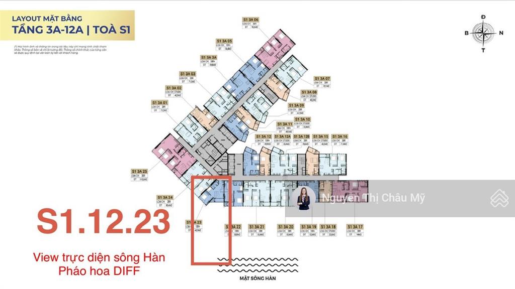 Bán cc tại sun symphony residence căn 1pn+ trực diện sông hàn  châu mỹ