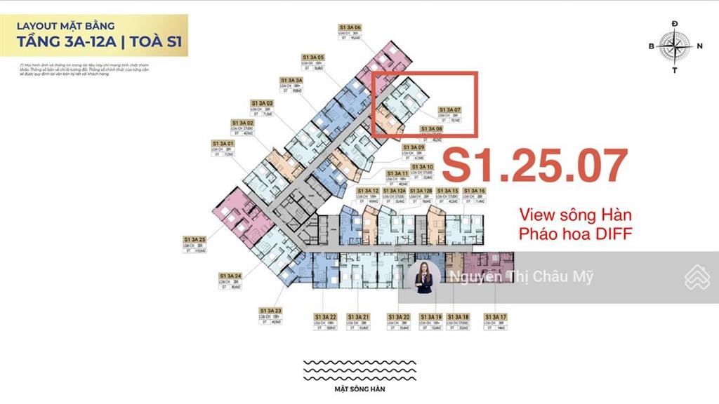 Bán cc tại sun symphony residence căn 1pn+ trực diện sông hàn  châu mỹ