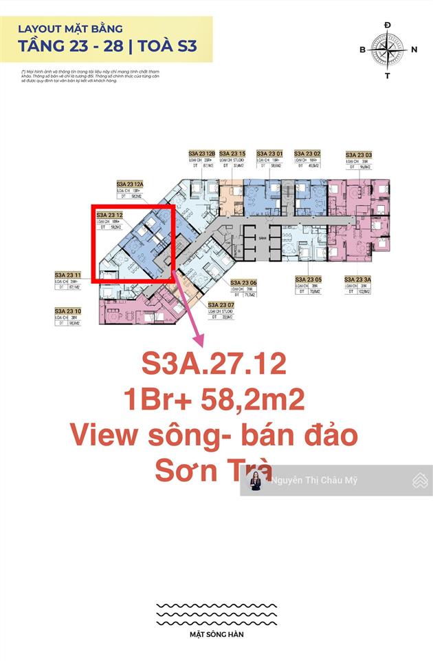 Châu mỹ  căn 1pn+1 58,2m2 view sông cầu thuận phươc bán đảo sơn trà biển tầng cao 27  symphony