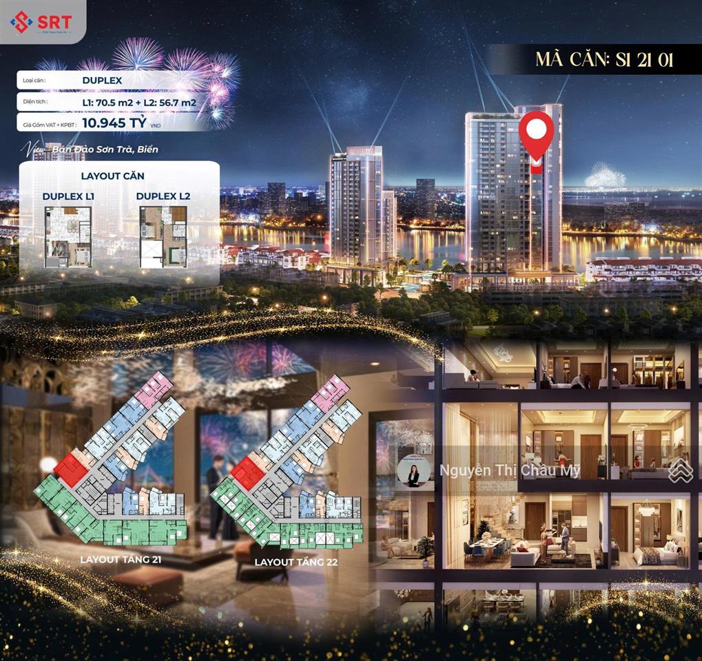 Châu mỹ srt  căn hộ duplex  view sông  bán đảo sơn trà  biển  the symphony  tầng cao 21
