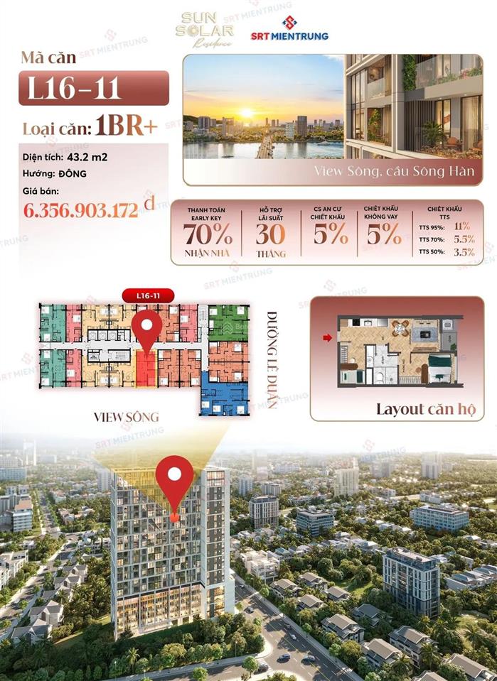 Châu mỹ srt sun solar view trực diện sông hàn biển mỹ khê tầng cao 16 ck 5% early bird