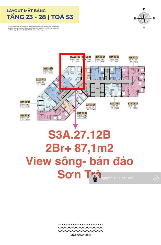 Châu mỹ  căn góc 2pn+ mã 12b diện tích lớn toà s3a hiếm hoi  tầng cao 27  symphony