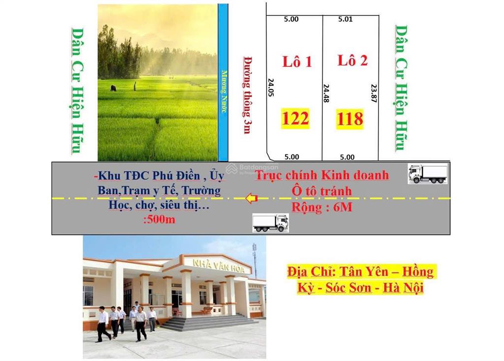 Cần bán 2 lô đất đẹp
dt 112118 full thổ cư đg trục chính kinh doanh