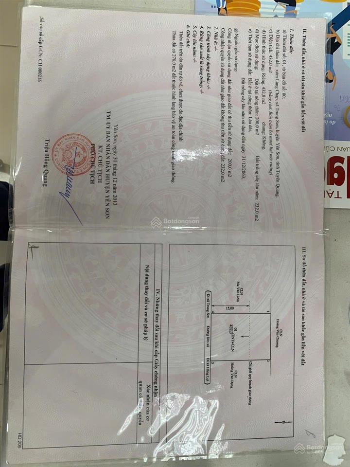 Bán đất tại quốc lộ 2c, xã trung sơn, huyện yên sơn, giá tốt, 1000m2