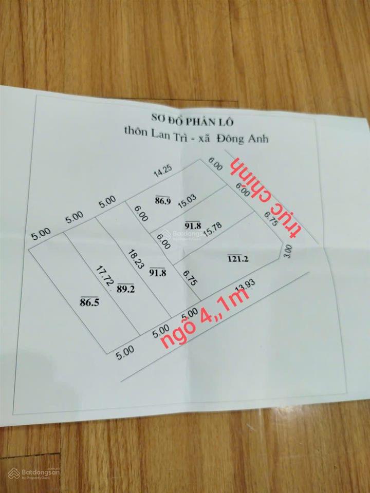 Bán gấp 560m2 đất thổ cư lô góc,trục chính lan trì cổ loa xã đông anh,gía đầu tư chia lô hơn 40tỷ