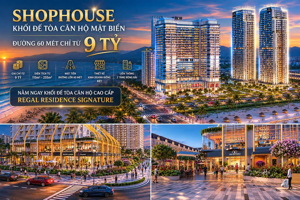 Shophouse khối đế tòa căn hộ mặt biển đường 60 mét, chỉ 9 tỷ