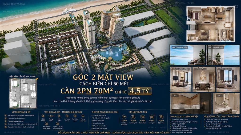 Góc 2 mặt view cách biển chỉ 50 mét căn 2pn 70m2, chỉ 4,5 tỷ