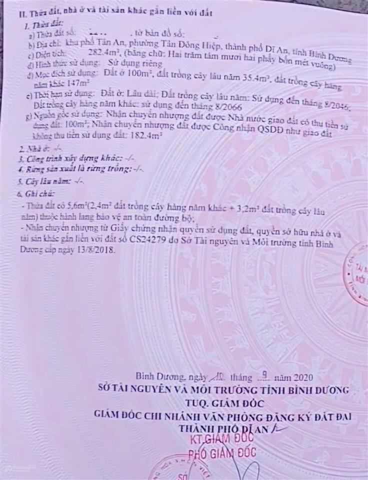 Bán đất 282m2 giá 4,1 tỷ tại đt 743b, gần bên kcn darpak , dĩ an, bình dương  hàng hiếm