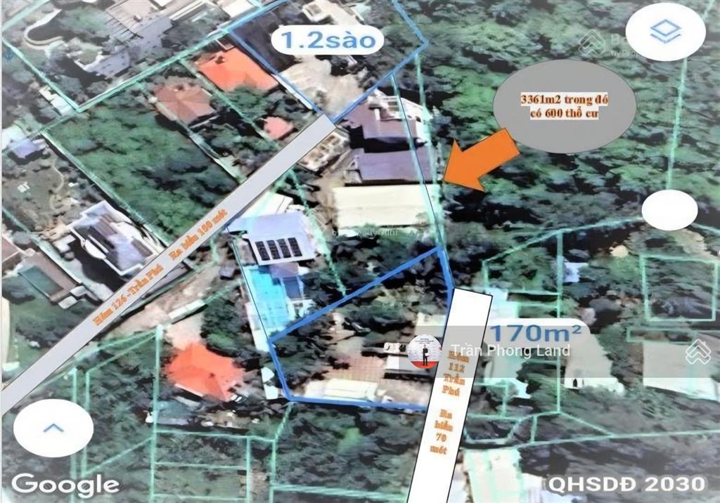 Chính chủ gửi bán đất hẻm 126 trần phú, tp. vũng tàu, br  vt, 3361.4m2, 600m2 odt, 0938 140 ***