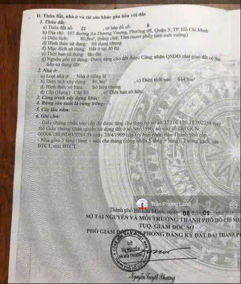 Chính chủ gửi bán nhà mặt tiền 107109 an dương vương, p8, q5, 8x20.2m, trệt 5 lầu, 0938 140 ***