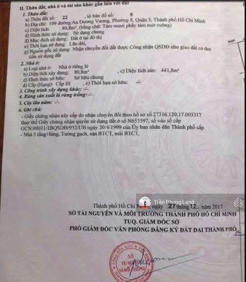 Chính chủ gửi bán nhà mặt tiền 107109 an dương vương, p8, q5, 8x20.2m, trệt 5 lầu, 0938 140 ***