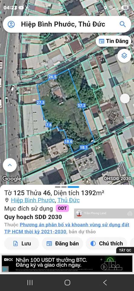 Chính chủ gửi bán lô đất 3 mặt tiền 420422 quốc lộ 13, p. hbp, thủ đức, 1239.5m2, 0938 140 ***