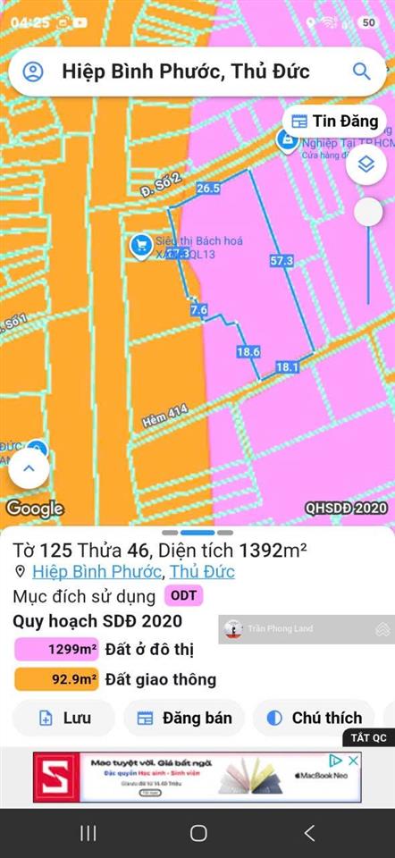 Chính chủ gửi bán lô đất 3 mặt tiền 420422 quốc lộ 13, p. hbp, thủ đức, 1239.5m2, 0938 140 ***