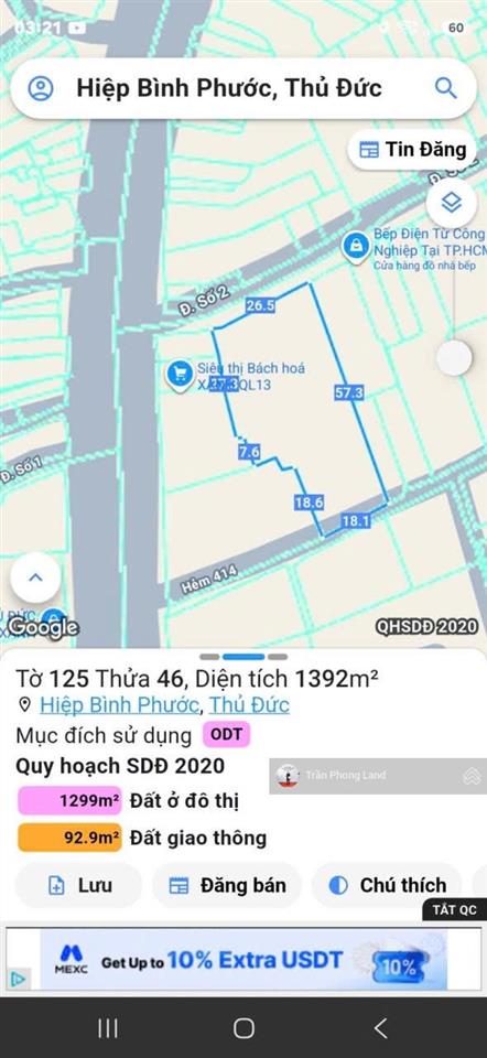 Chính chủ gửi bán lô đất 3 mặt tiền 420422 quốc lộ 13, p. hbp, thủ đức, 1239.5m2, 0938 140 ***