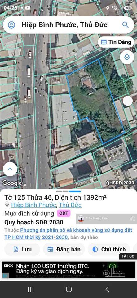 Chính chủ gửi bán lô đất 3 mặt tiền 420422 quốc lộ 13, p. hbp, thủ đức, 1239.5m2, 0938 140 ***