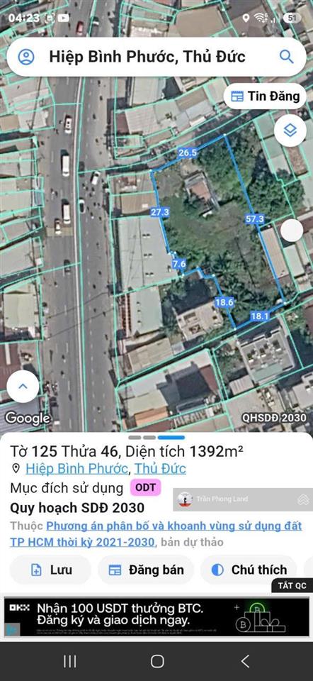 Chính chủ gửi bán lô đất 3 mặt tiền 420422 quốc lộ 13, p. hbp, thủ đức, 1239.5m2, 0938 140 ***