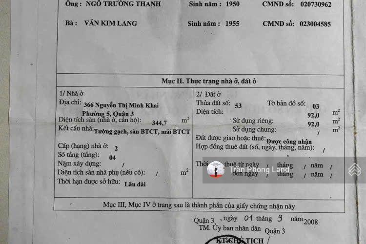Chính chủ gửi bán nhà mặt tiền 366 nguyễn thị minh khai, p5, q3, 4x23m, 92m2, 4 tầng, 0938 140 ***