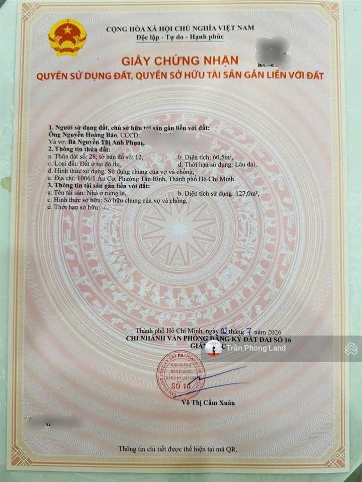 Chính chủ gửi bán nhà hẻm xe hơi 1006/1 âu cơ, p14, q. tân bình, 4x15.5m, trệt 2 lầu, 0938 140 ***