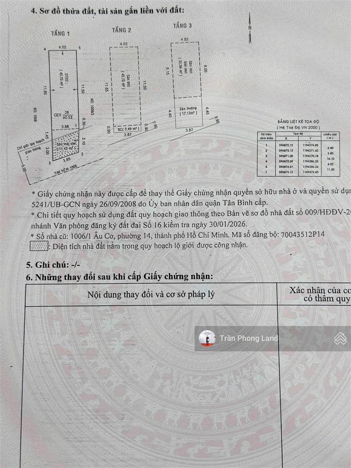 Chính chủ gửi bán nhà hẻm xe hơi 1006/1 âu cơ, p14, q. tân bình, 4x15.5m, trệt 2 lầu, 0938 140 ***