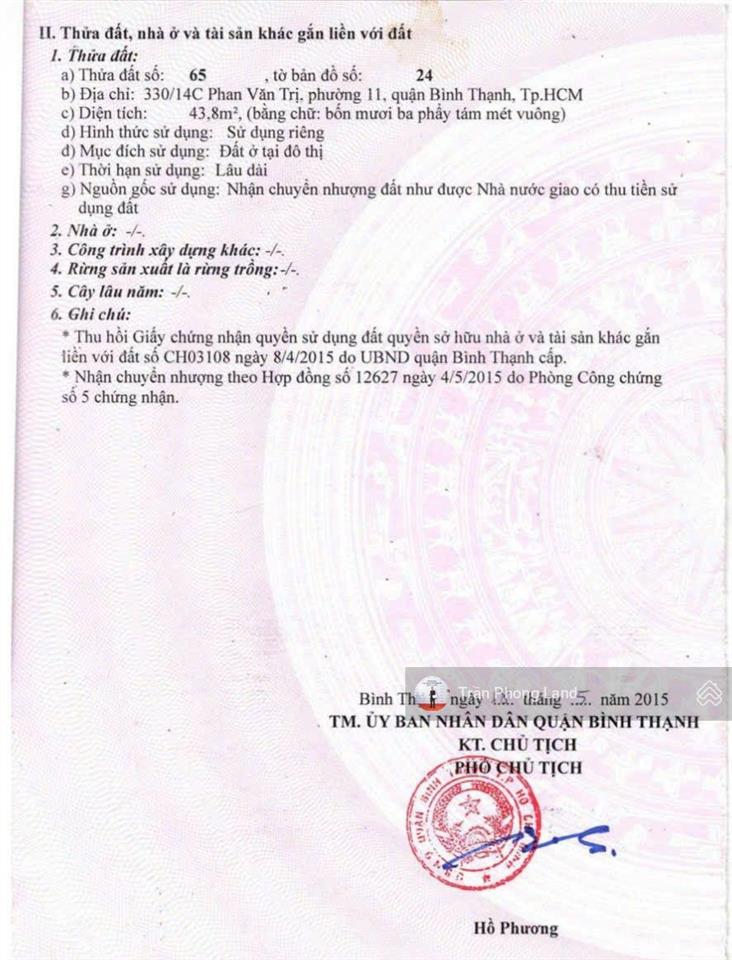 Chính chủ gửi bán nhà hẻm xe hơi 330/14c phan văn trị, p11, q. bình thạnh, 3.4x13m, 0938 140 ***