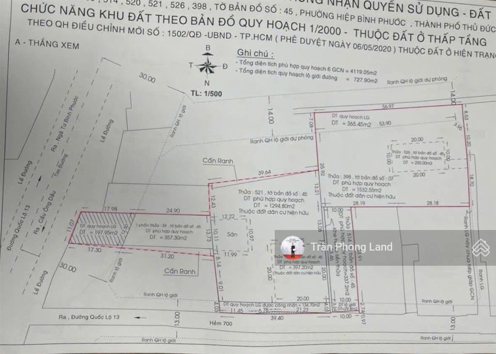 Chính chủ gửi bán đất 2 mặt tiền 704 quốc lộ 13, p. hiệp bình phước, tp. thủ đức, 0938 140 ***