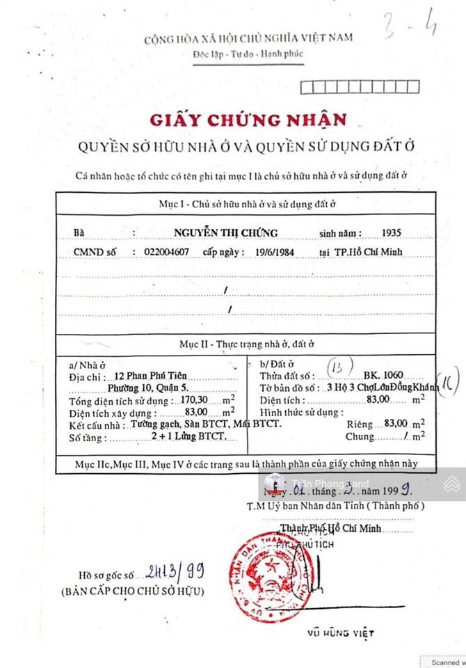 Chính chủ gửi bán nhà mặt tiền 12 phan phú tiên, p10, q5, 4x20.75m, 83m2, trệt lửng lầu, 0938 140 ***