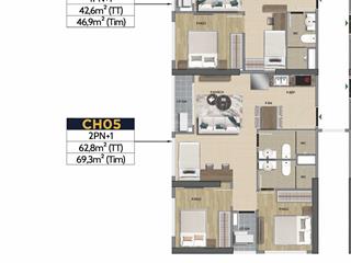Bán căn bs9 2pn+ tầng 18 view đẹp  69,3m2 view nội khu và ngoại khu
