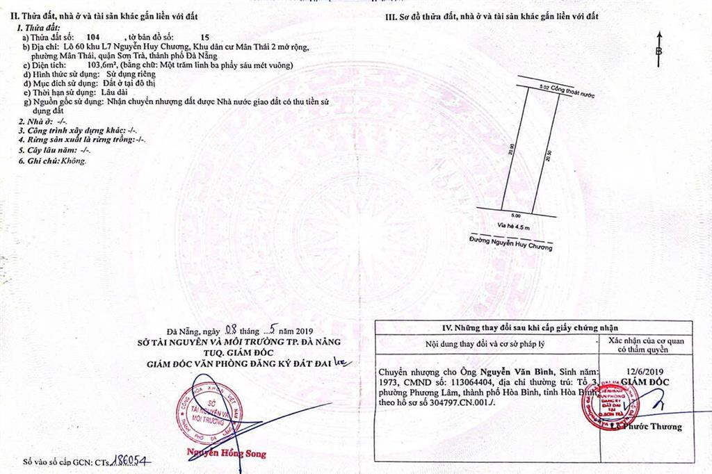 Bán đất đường nguyễn huy chương, giá 22,9 tỷ, 104 m2, pháp lý đầy đủ, cách biển du lịch đúng 80m