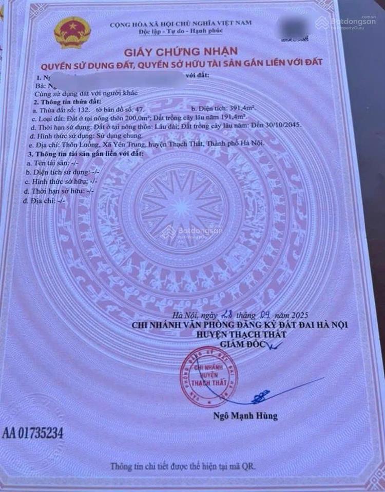 Đất yên trung  thạch thất, 400m đất gần trường học , ub xã , kcn quang tiến  0979 534 ***