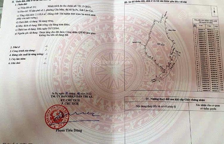 Chính chủ cần nhượng lại siêu phẩm đất nghỉ dưỡng tại ý linh hồ  phường cầu mây, sa pa