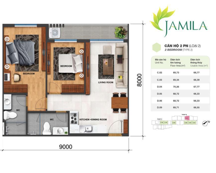 Jamila khang điền block d  cần bán 2pn ban công lớn  view nội khu  giá 5 tỷ
